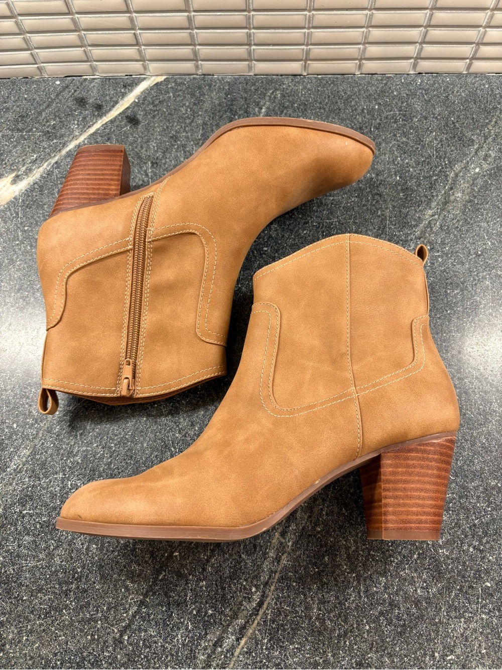 DV by Dolce Vita Tan Ankle Booties with Stacked Heel